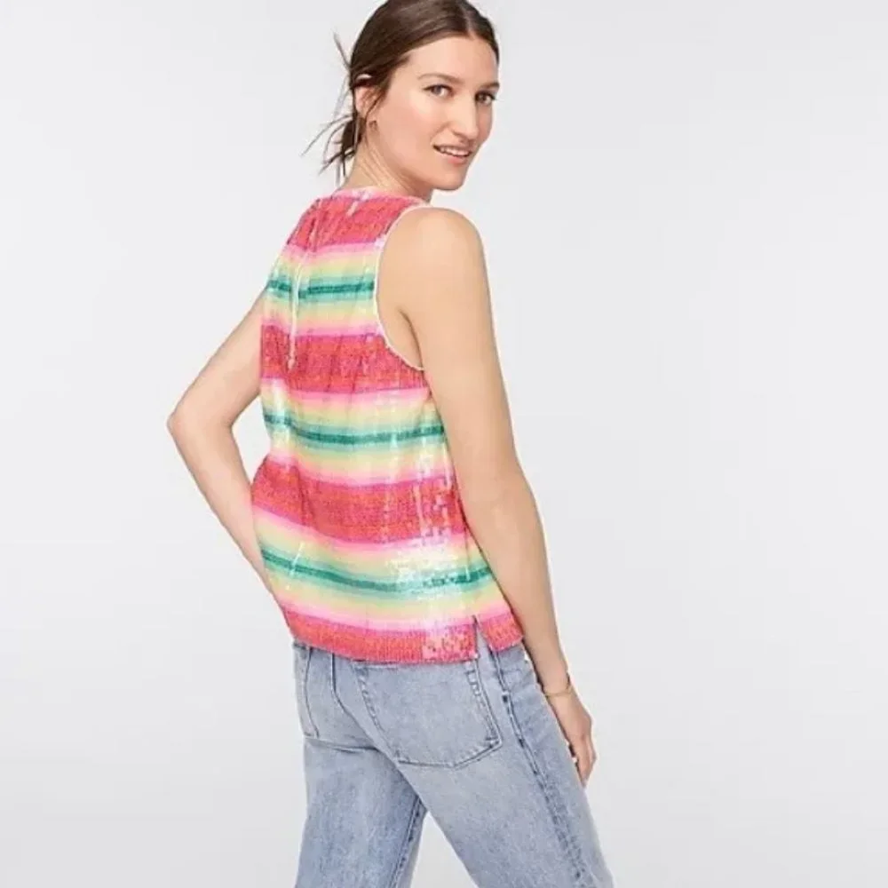 J. Crew NWT Watermelon Stripe Sequin Tank Top